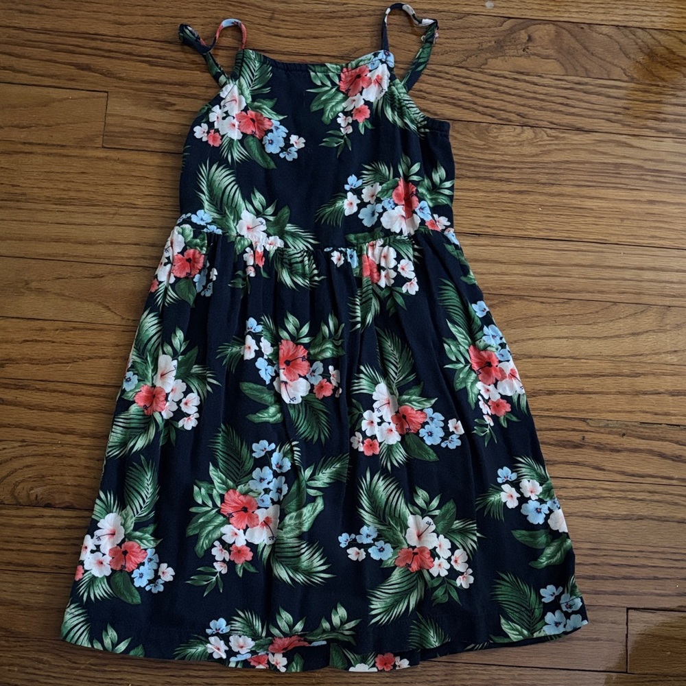 Old Navy Kids Floral Dress - Navy with Red and Blue Accents